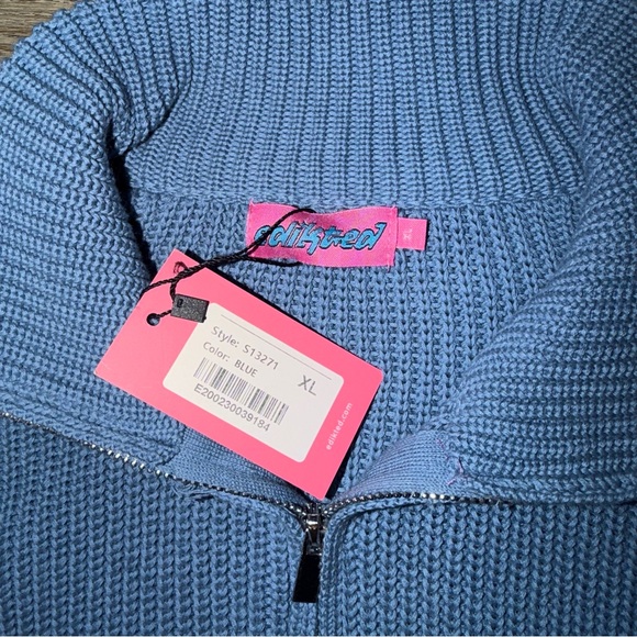 NWT Edikted Amour High Neck Oversized Zip Sweater Women’s Blue Size XL - Picture 5 of 8